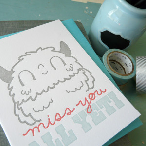 Let someone know they are missed with this Miss You All Yeti greeting card from Isabell’s Umbrella that’s blank on the inside.
