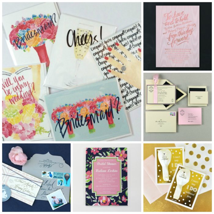 Clockwise from top: allie & elle, Carlson Craft, Checkerboard, Event Blossom, Printswell, Color Box Design & Letterpress