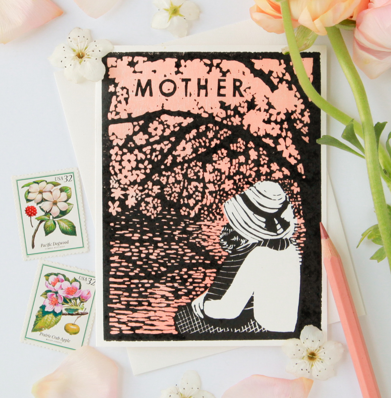 Mother's Day Card, Letterpressed with Hand-Carved Blocks 
															/ Heartell Press							