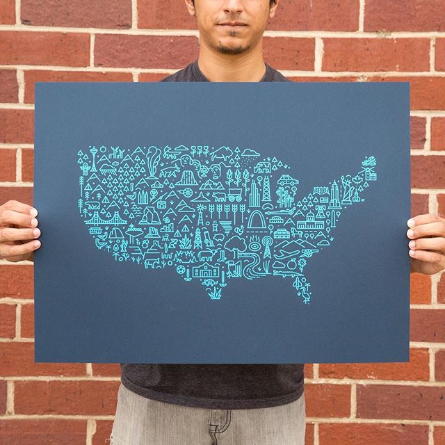 @madebyfell’s Map of America screen print is a simplistic (and totally awesome) view of the U.S. Our is also available in individual states.