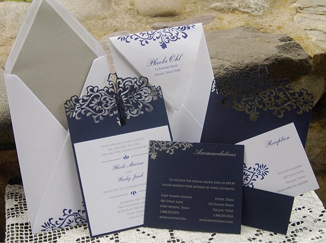 Delicate and intricate laser cuts make a sensational invitation set when done with pizazz. http://invitationbasket.com/ {Sponsored}