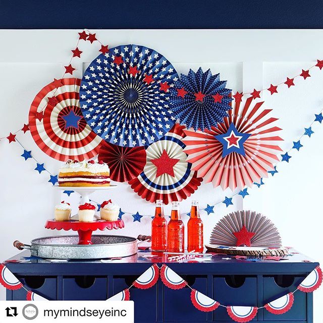 We’re so ready for the Fourth @mymindseyeinc
・・・
🎉Sale! Did you get the email? Our Stars and Stripes Collection Kit is 35% off and you can get all the decor in this photo with one click! A set of 8 Fans, glittered bunting, and red and blue star banners for just 35.00 dollars! It’s a great deal. Click the link in our profile. No code needed. Limited time