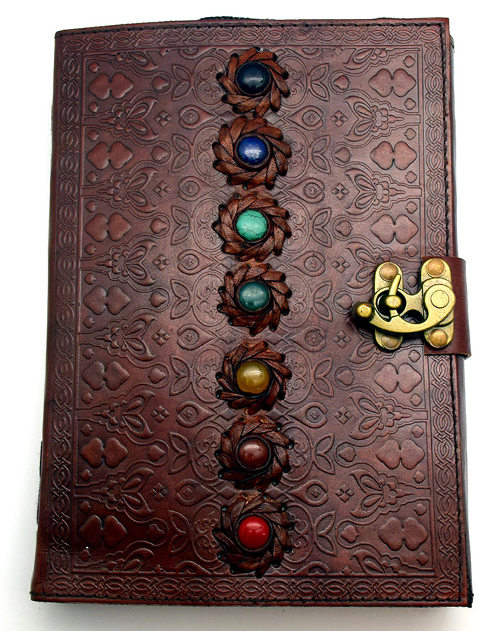 Leather Embossed Journal with Chakra Stones