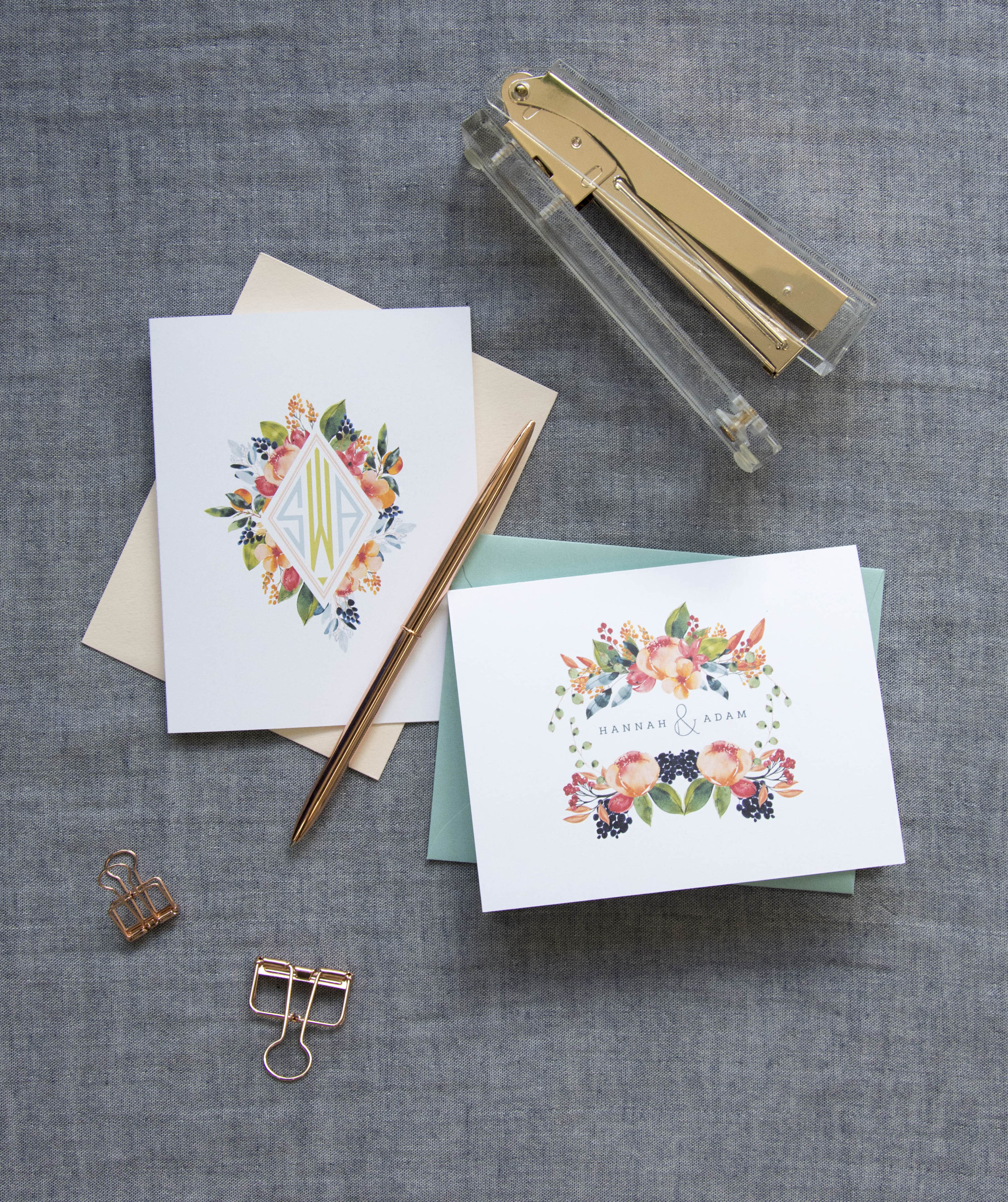 Folded Notes with floral Couture Crest designs