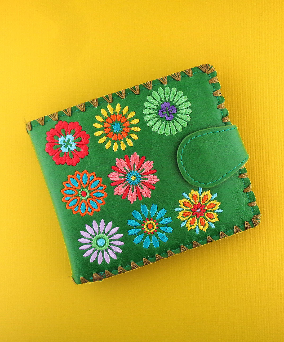 Embroidered Vegan Leather Wallet