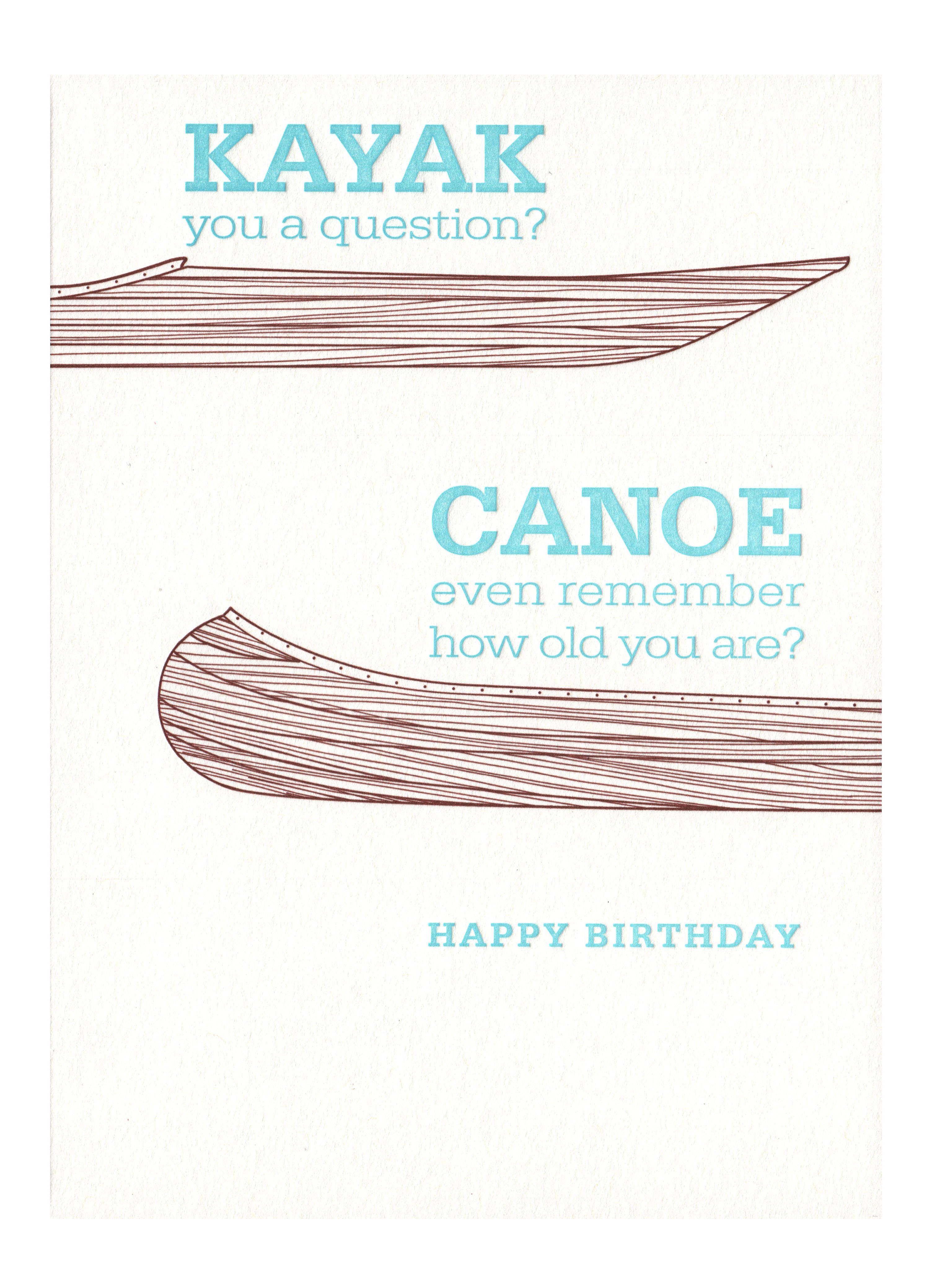 Letterpressed Kayak Canoe Birthday Card