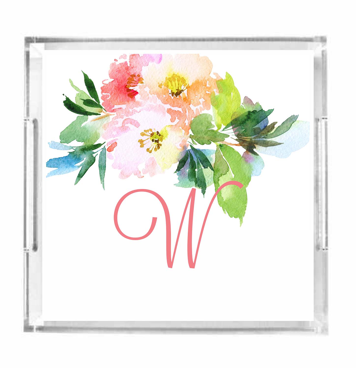 Watercolor Floral Lucite Tray 
															/ Prissy Plates							