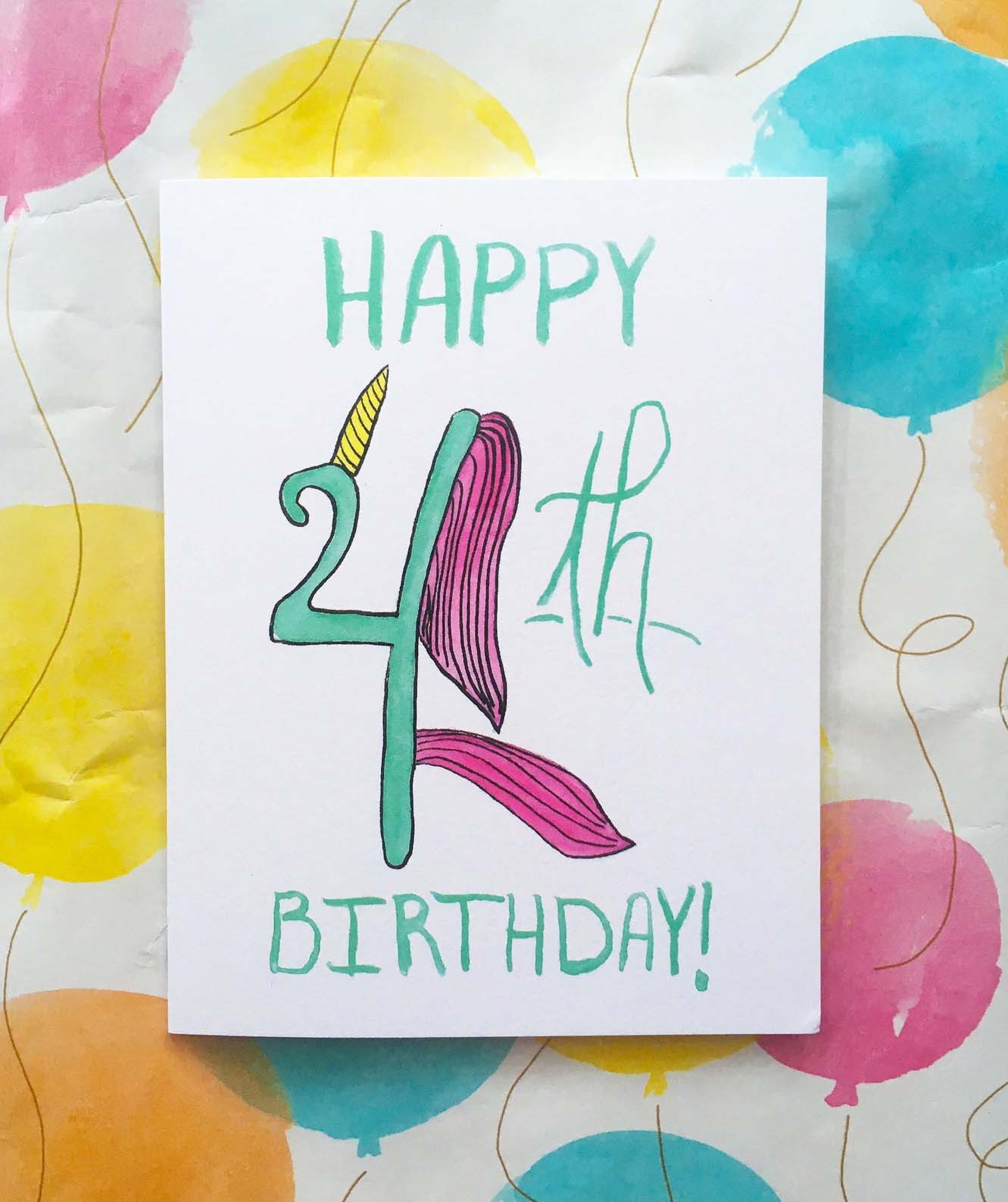 Unicorn 4th Birthday Card 
															/ Aqua & Opal Studio							