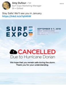 Surf Expo cancels September event due to hurricane