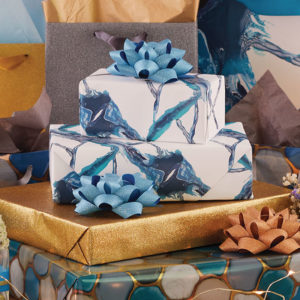 Blue and white giftwrap from The Gift Wrap Company