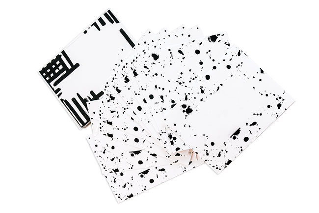 Black and white paint splatter design stationery