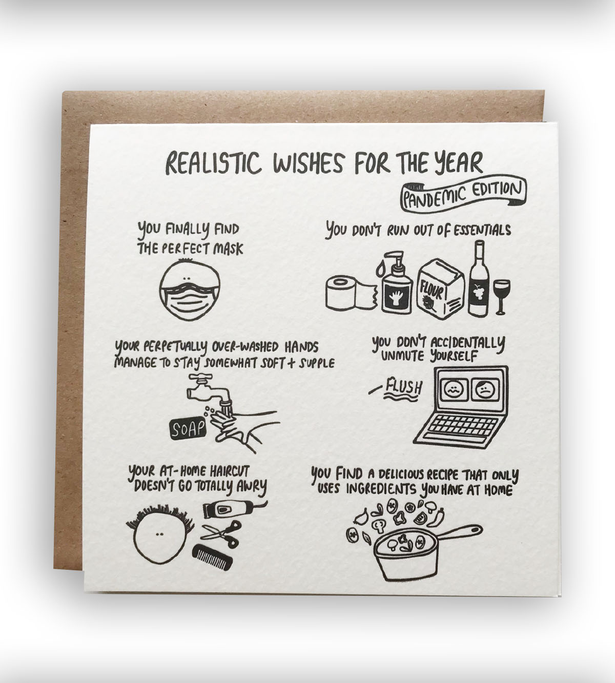 Realistic Wishes Letterpress Card, Pandemic Edition