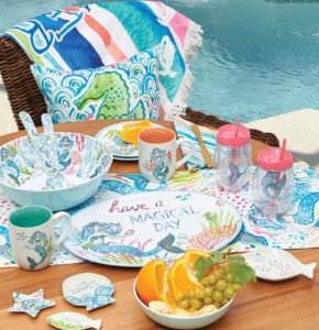 C&F Home Mermaid Garden serving ware from BCL with coordinating table linens