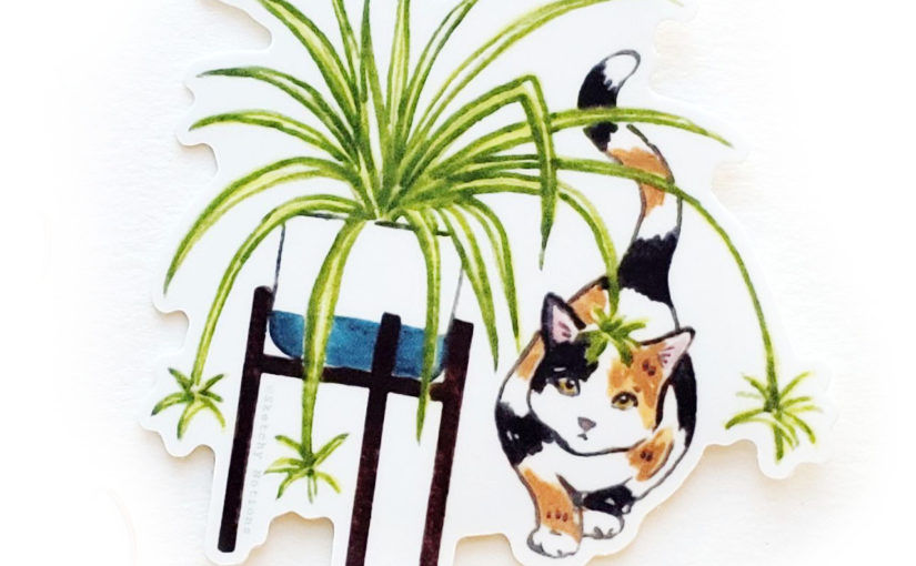 Calico Cat and Spider Plant Sticker from Sketchy Notions