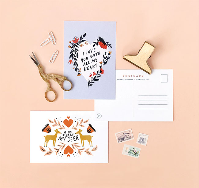 Valentine's Postcards 
															/ Emily Rae Carlson Paper Goods							