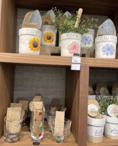 Mud Pie's showroom highlights a variety of garden-themed merchandise