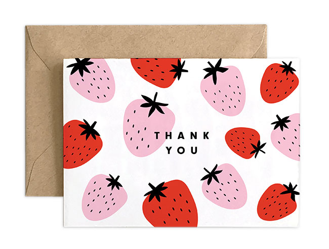 Thank You Card in Strawberry Print