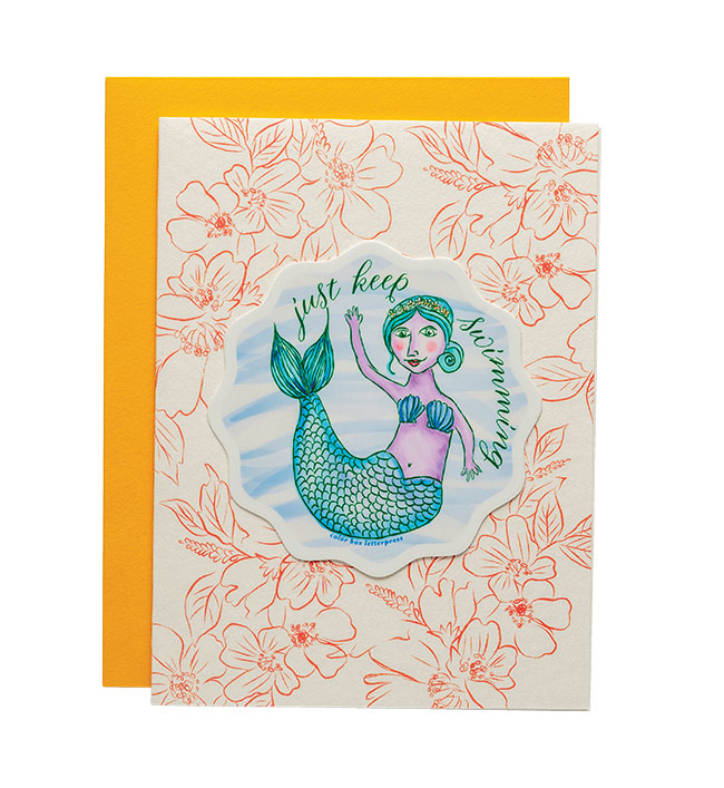 Mermaid Sticker Card. Color Box Design & Letterpress. Dallas, Atlanta, Faire.