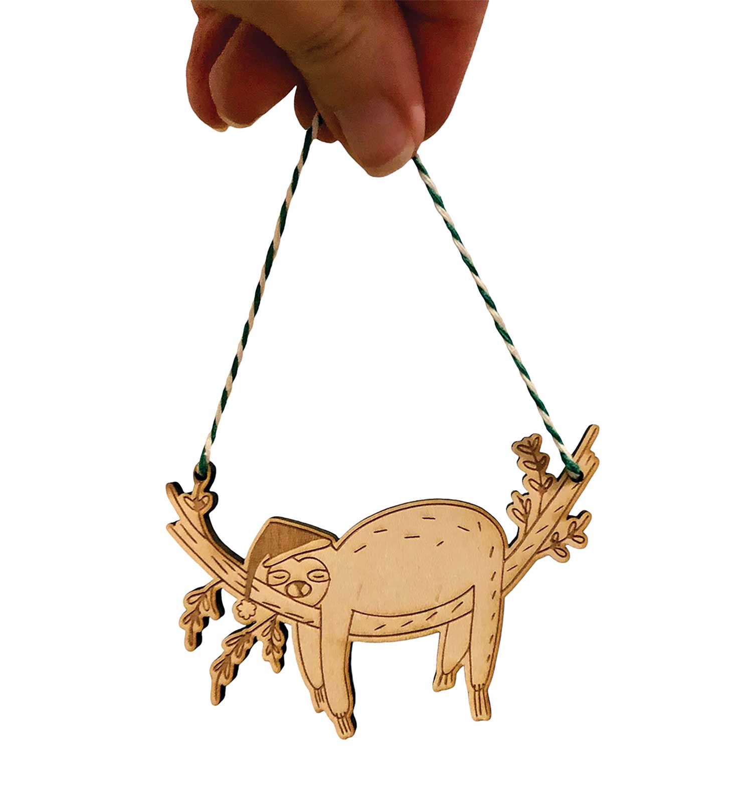 sleepy sloth wooden ornament