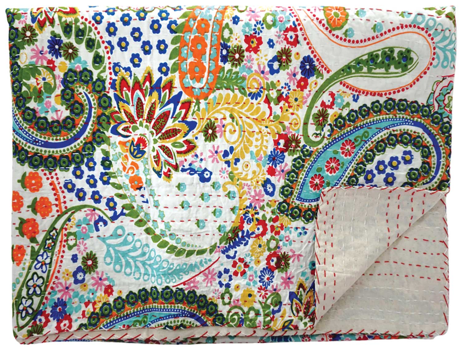Hand-Embroidered Kantha Blanket of Reclaimed Cotton
