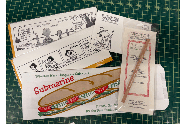 Photo shows a sampling of cards from big wheel press, featuring letterpress greeting cards 